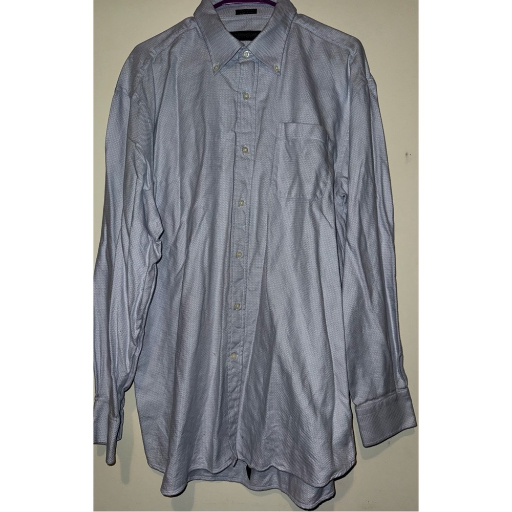Hathaway Platinum Blue Long Sleeve Buttoned-Down Formal Wear Men's Dress Shirt
